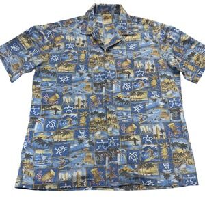Winnie Fashion Shirt Men L Blue Hawaiian Scenic Print Surfer Cotton Blend Hawaii